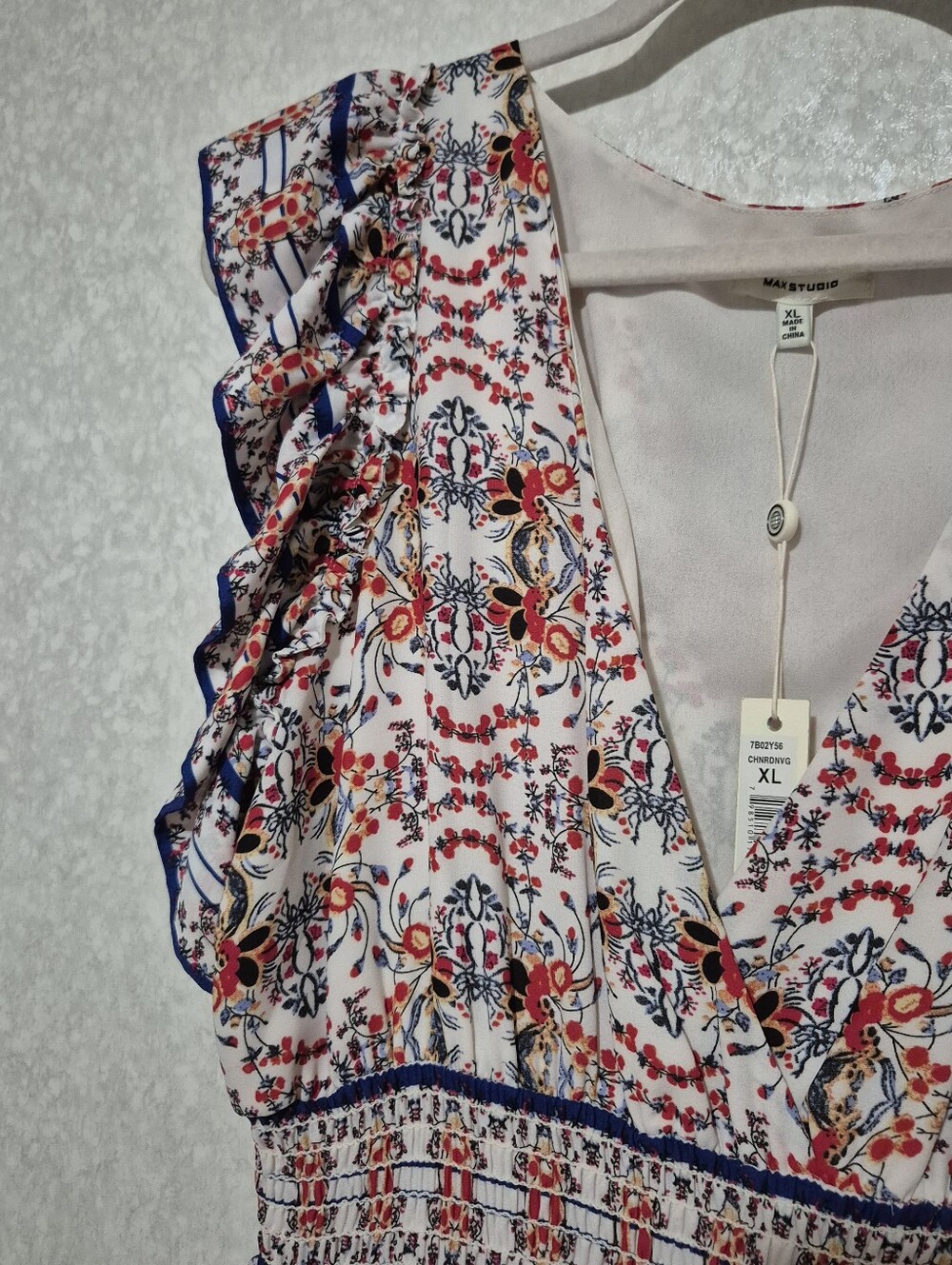 Nwt Max Studio Floral Print Midi Dress In White, Red & Blue...Size:Xl — image 5 of 8